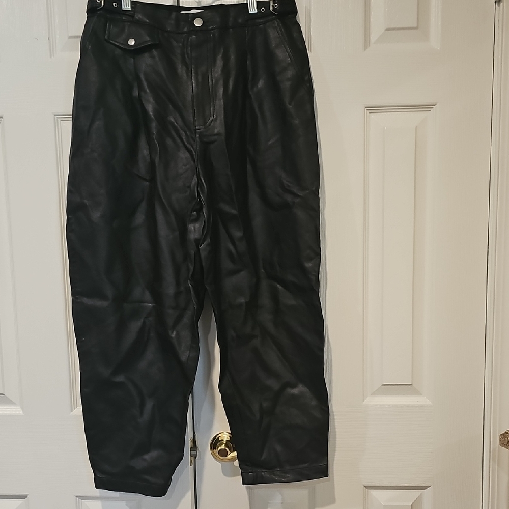 Zara Black Faux Leather Trousers with Subtle Stitching